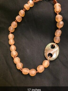 Handcrafted Peach Glass Bead Necklace with Stone Accent